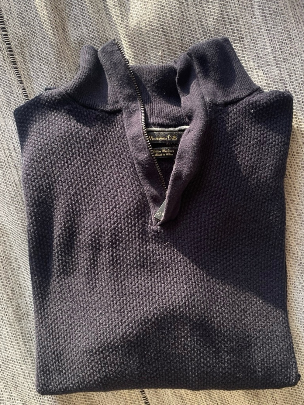 Massimo Dutti Dark Navy Half-Zip Textured Sweater